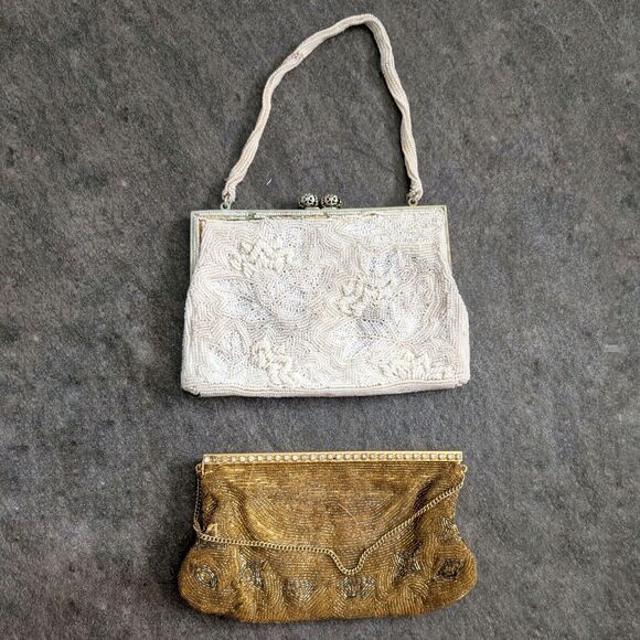 Lot 2 vintage beaded evening purses bags handbags FOR PARTS OR REPAIR SOLD AS IS - Picture 1 of 14